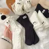 Meias Grossas de Lã para Inverno, Meia-Calça, Design Fofo e Doce de Olhos Preto e Branco, Meias para Dormir no Chão, Meias Quentes de Pelúcia Coral