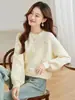 Suéter Corto Bordado para Mujer para Otoño e Invierno 2025 Nueva Moda Top de Camiseta Base de Punto