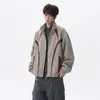 Jaqueta de Couro Outono Casaco PU Versátil Retro Desconstruído High Street Casual Masculino Gola Alta Tendência Marca Patchwork Americano Solto