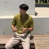 Camisa polo com gola de lapela, decote V, gola de gaivota, manga curta de tricô, listrada masculina, estilo old money, seda gelada, respirável, atacado de fábrica transfronteiriço