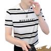 Camiseta de manga corta de verano para hombre, nueva camiseta de algodón con cuello redondo a rayas para hombre, imagen de modelo TikTok caliente