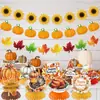 Nuevo Set de Banderas Decorativas de Acción de Gracias Transfronterizas de Amazon Hoja de Arce Otoñal Calabaza Pastel Inserto Flor Banner