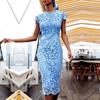 Nova Exportação Transfronteiriça Europeia e Americana Nova Roupa Feminina Wish Amazon Gola Redonda Manga Curta Renda Ins Vestido Midi Saia