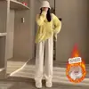 Pantalones de Soporte para Barriga de Maternidad Ropa de Abrigo Primavera y Otoño Estilo Primavera y Otoño Delgados Imitación Cachemir Pantalones de Toalla Pierna Ancha Largo Hasta el Suelo Pierna Recta Tallas Grandes