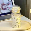 Verano Nuevo Simple Vasos de Plástico para Agua con Popote Vasos Ins de Alto Valor Portátil Gran Capacidad Doble Boquilla Portátil para Niñas