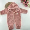 Mameluco con Capucha de Forro Polar de Color Sólido para Bebé Niña 2026 Nuevas Llegadas Otoño/Invierno Lindo Felpa Manga Larga Estilo Coreano Traje para Gatear