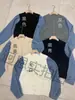 Cardigan Tricot Patchwork Jeans Falso Duas Peças para Mulheres, Outono e Inverno, Caimento Solto, Emagrecedor, Manga Longa Canelada Jaqueta Suéter Top