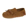 Mocasines retro con borlas para mujer, nueva colección otoño 2026, estilo slip-on, suela suave, piel de ante, mocasines casuales
