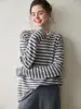 Tamanho Grande Gola Redonda Tricô Listrado Lã Tricô Cashmere Fino Feminino Estilo Preguiçoso Casual Solto Outono Novo Estilo
