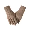 Guantes de cuadros de color sólido transfronterizos para hombres y mujeres, cálidos de invierno, forrados de felpa, tejido grueso tipo lana, pantalla táctil, guantes de alta gama