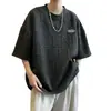 Suministro Exclusivo Transfronterizo para Comercio Exterior, Liquidación de Inventario, Camiseta de Manga Cinco Cuartos, Tejido Waffle, Corte Holgado, Top para Hombre Talla Grande, Camiseta de Manga Corta