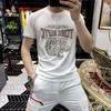 Nueva Camiseta de Verano 2026 Estilo Europeo de Manga Corta para Hombre con Diseño de Cabeza de Tigre, Adorno de Pedrería, Tejido de Seda de Hielo, Negro, Talla Grande