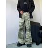 Calça jeans reta casual camuflada simples estilo Hong Kong para homens e mulheres primavera e outono, calças largas e soltas para combinar com a rua principal