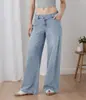 Comercio Exterior Transfronterizo Amazon Tk Casual Europeo y Americano Irregular Suelto Recto de Cintura Baja Pierna Ancha Jeans para Mujer Venta al por Mayor
