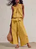 Conjunto Casual de Dos Piezas de Algodón y Lino de Verano Nuevo Transfronterizo Europeo y Americano para Mujer, Conjunto de Pantalones Anchos sin Mangas con Volantes, en Stock