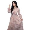 Dulce Vestido de Princesa Hada Floral Francés, Cuadrado de Primavera y Otoño, Temperamento de Gama Alta, Falda con Lazo Entallada a la Cintura para Dama