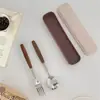 Conjunto de Hashis e Colher de Madeira Maciça Coreana com Caixa de Armazenamento Portátil, Estilo Retrô, para Uma Pessoa, Estudante, Trabalhador de Escritório