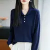 Estilo Old Money Temperamento Gola Botão Tricô de Lã Feminino 2026 Outono Inverno Novo Botão Meio Aberto Suéter de Tricô Trançado