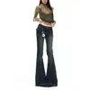 Jeans jovem cor laranja # Lavagem em denim com design de costura exposta e craquelada, cintura baixa, levemente flare para mulheres, corte slim, valoriza a silhueta, versátil e estiloso