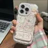 Case de tecido de seda com borda de pena para iPhone 18 Pro/17, com suporte de espelho, nota musical e coração, com gatinho e cachorrinho fofos