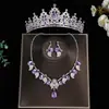 Conjunto de tres piezas de tiara de corona, accesorio para el cabello, collar, pendientes, diadema de corona de novia princesa, accesorios para vestido de novia