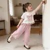 Conjunto de Pantalones Anchos a Cuadros Finos de Corte Holgado con Estilo para Niñas, Conjunto Casual de Dos Piezas de Manga Corta a la Moda para Bebé 2026