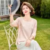 Nueva Blusa de Gasa de Verano Estilo Chino para Mamás, Top de Manga Tres Cuartos, Camiseta Redonda Estampada de Moda para Mujeres de Mediana Edad y Mayores