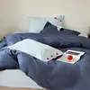 Juego de Cuatro Piezas de Algodón Lavado de Color Sólido Sencillo Algodón Puro Bordado Juego de Tres Piezas para Dormitorio Adecuado para Dormir sin Ropa de Cama Funda Nórdica Sábana Bajera Sábana Plana