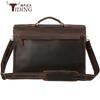 Portafolio de Cuero Vacuno Moderno Vintage Crazy Horse para Hombre, Negocios, Viajero, Bolsa para Laptop de 17 pulgadas, Bolso Sencillo de Hombro Cruzado