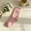 Meias com Laço Bordado para Mulheres Ins Rosa Contraste Estilo Coreano Meninas Novo Estilo Ballet Versátil Popular Meias de Pelúcia