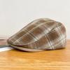 Gorra de Boina de Pato a Cuadros Británicos para Mujer en Otoño e Invierno Estilo Retro para Cabeza Grande Gorra de Periodista Resaltando el Rostro Boina Pequeña Octogonal