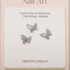 LZ Nueva Manicura de Corte Alto Joyería de Circonita Lazo Cinta Conservación del Color Lujo Ligero Blanco Cristalino Mariposa Diamante para Uñas Joyería