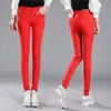 Pantalones de Lápiz de Cintura Media para Mujer Color Caramelo Sexy Elásticos Versátiles de Mezclilla Largos Pantalones Blancos Lisos para Mujer