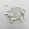2025 Nova Camisa de Verão para Bebê Menino e Menina Estilo Mori Coreano Listrada de Manga Curta Infantil Versátil Tendência Top