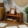Estante de almacenamiento vintage de madera maciza, estante de almacenamiento de escritorio de tres capas, gabinete de almacenamiento de cosméticos y artículos diversos, gancho de metal para colgar