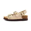 Versión de Piel de Vaca~Zapatos Birkenstock de Cuero con Hebilla y Suela Gruesa, Sandalias Casuales de Punta Abierta para Uso al Aire Libre, Zapatos Romanos Retro Slip-On para Playa