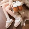 Pantuflas Peludas de Suela Gruesa para Mujer, Botas de Nieve, Zapatillas de Media Punta con Puntera, Nuevas Pantuflas de Terciopelo Cálido de Algodón 2024