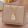Nuevo Collar Estilo Chino Imitación Calcedonia Calabaza Full Diamante Microincrustado para Mujer, Exquisita y Versátil Nuevo Estilo Lujo Ligero Cadena Súper Brillante para Clavícula