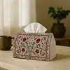 Caja de pañuelos roja floral de venta caliente transfronteriza, adecuada para tamaños transfronterizos, caja de pañuelos de almacenamiento para el hogar impermeable de cuero