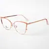Óculos Ópticos de Metal Olho de Gato Diamante Armação para Sobrancelha Novos Retro Anti-Luz Azul Lentes Planas Armação para Óculos de Miopia
