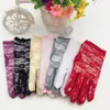 Guantes Cortos de Encaje para el Sol de Verano Femeninos Novia Etiqueta Exterior Montar Conducir Cubre Cicatrices Guantes Negros