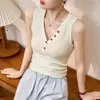 # 260g Youkesi Qualidade Premium # Colete Retro com Gola V e Botões para Mulheres, Top Base Sem Mangas Estilo Francês para Emagrecer.