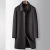 Abrigo de hombre hecho a mano, otoño e invierno, con cuello alto, de longitud media, forro de plumón desmontable, adecuado para hombres de mediana edad, estilo business casual, cálido y hecho de lana de doble cara