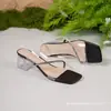 Nuevos Tacones Transparentes de Estilo Veraniego 2025, Tacones Medios, Tacones Gruesos, Sandalias, Sandalias Exteriores de Cristal Estilo Hada para Mujer
