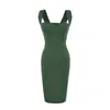 Vestido Liso Sem Mangas com Fenda nas Costas, Estilo Puramente Sexy, Nova Coleção Primavera/Verão, Vestido Midi Bodycon Ajustado que Marca a Cintura para Mulheres