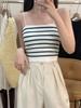 Han Fan Slim-fit Emagrecimento Curto Navel Striped Base Vest Mulheres Verão Solid Color All-match Halter Top com almofada peitoral