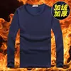 Ropa interior térmica de invierno para hombre, parte superior con forro polar, engrosada, cálida, de manga larga, camiseta de cuello en V, para usar como capa exterior o interior, corte ajustado, ropa de otoño