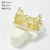 Liga de Metal Coração Vazado Pérola Dourada Coroa de Aniversário Infantil Princesa Decoração de Bolo Headpiece para Performance de Meninas
