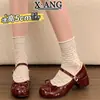 Zapatos de Tacón Grueso Mary Jane de Piel Genuina para Mujer Tacones Altos 2026 Estilo Nuevo Principios de Primavera Bailarinas Planas Poco Profundas Zapatos de Cuero JK