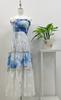 Vestido Azul Tie-Dye Azul Raíz Azul Original Planta Pura de Yunnan Hecho a Mano Falda Larga Literaria Vestido de Tirantes